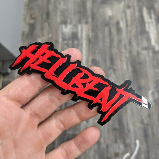 Hellbent Car Badge - Red on Gloss Black - Aggressive Font - Tape Mounting - Atomic Car Concepts