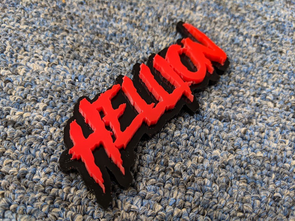 Hellion Car Badge - Red on Gloss Black - Aggressive Font - Tape Mounti ...