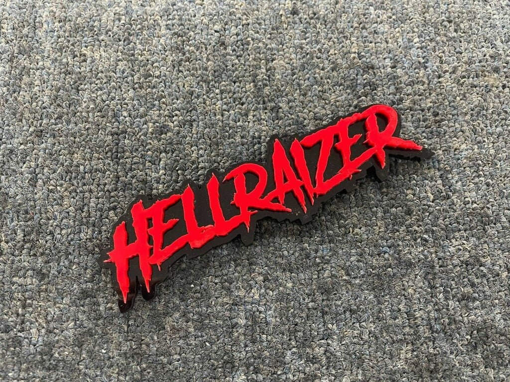 Hellraizer Car Badge - Red On Gloss Black - Aggressive Font – Atomic ...