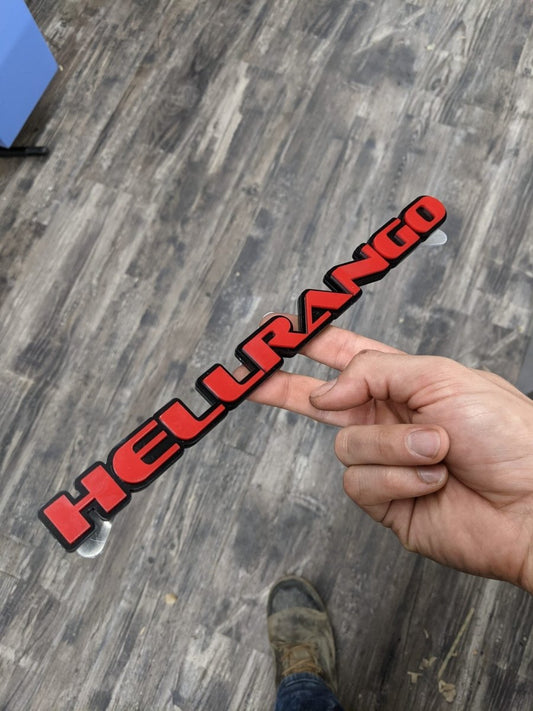 Hellrango Car Badge - Red on Gloss Black - OEM Font - With Studs - Atomic Car Concepts