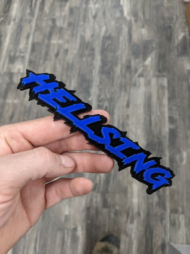 Hellsing Car Badge - Blue On Gloss Black - Lightning Font - Atomic Car Concepts