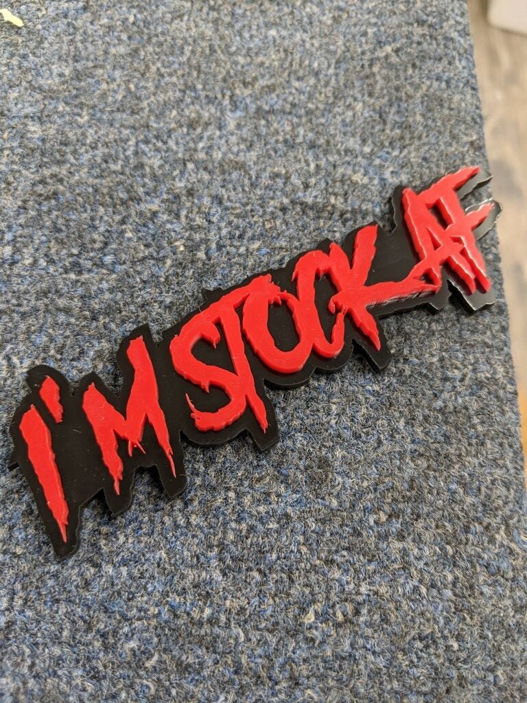 I'm Stock AF Car Badge - Red On Matte Black - Aggressive Font - Atomic Car Concepts