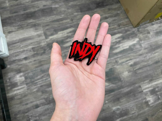 Indy Car Badge - Red On Gloss Black - Aggressive Font - Atomic Car Concepts