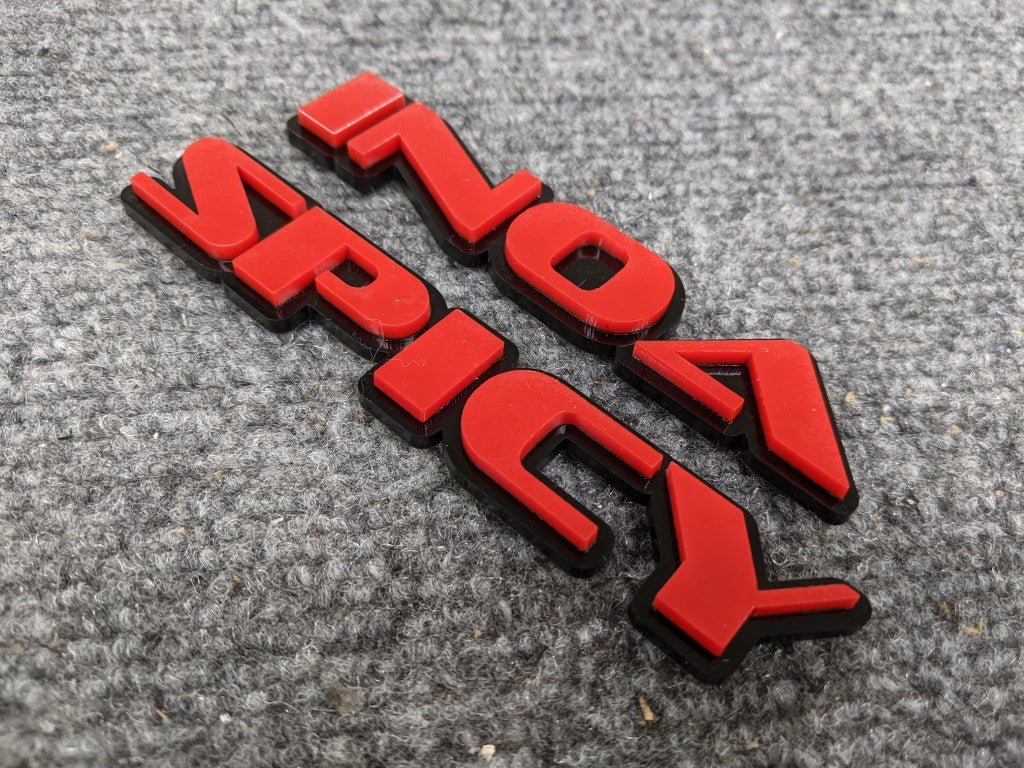 Inoa Spicy Car Badge - Red on Gloss Black - OEM Font - Atomic Car Concepts