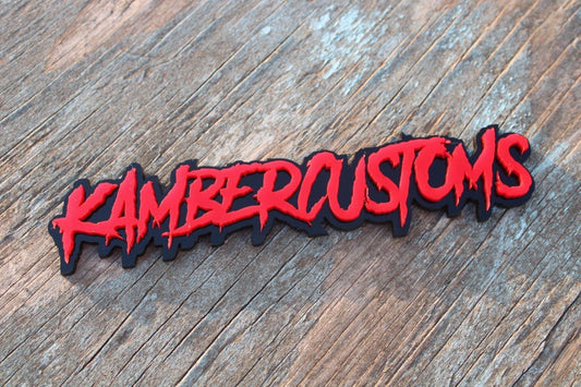 Kambercustoms Car Badge - Red On Gloss Black - Aggressive Font - Atomic Car Concepts