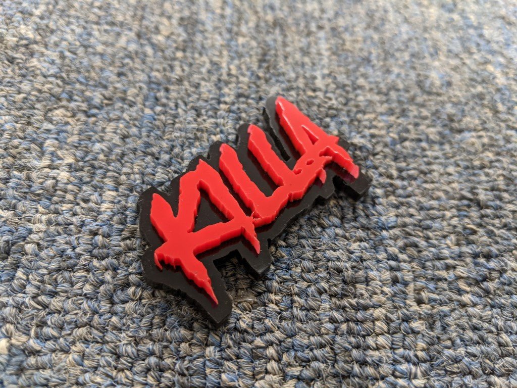 Killa Car Badge - Red On Gloss Black - Aggressive Font - Atomic Car Concepts