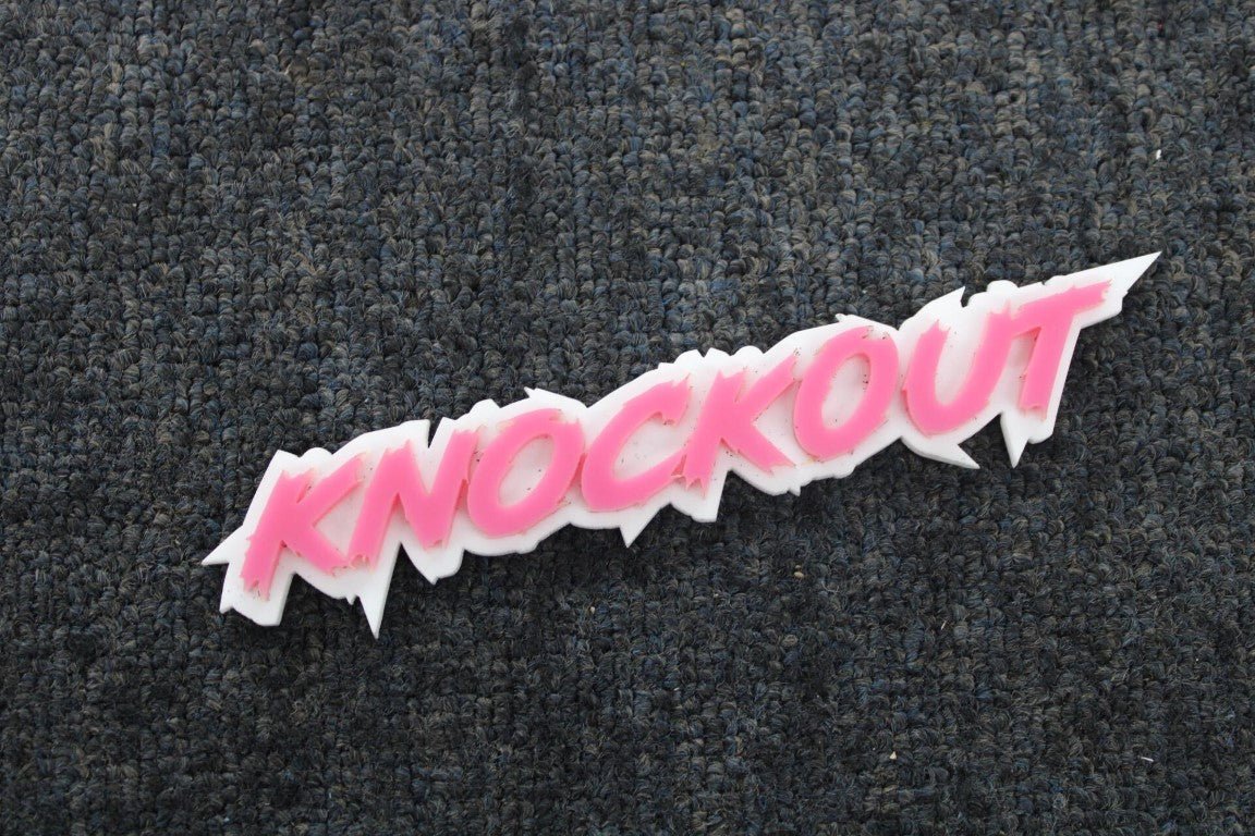 Knockout Car Badge - Pink On White - Lightning Font - Atomic Car Concepts