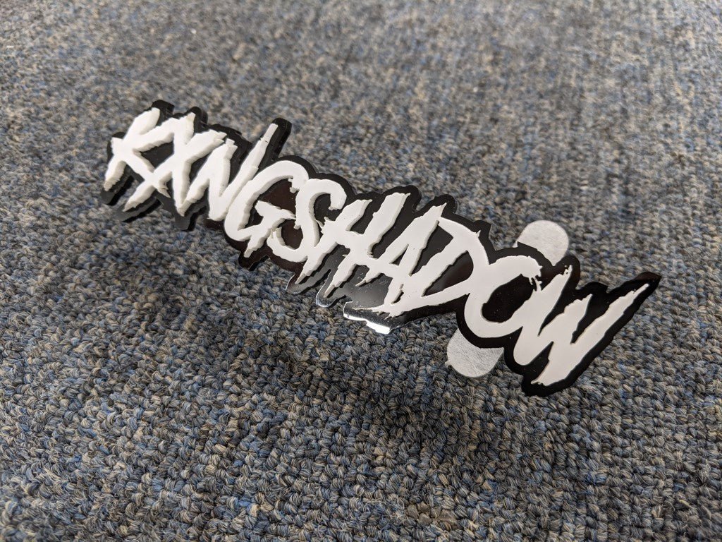 KXngShadow Car Badge - White on Gloss Black - Aggressive Font - Atomic Car Concepts