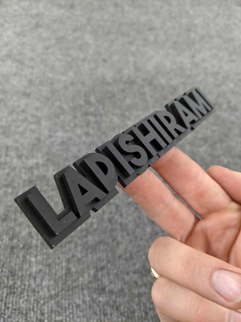 Ladishirami Car Badge - Matte Black On Matte Black - Block Font - Atomic Car Concepts