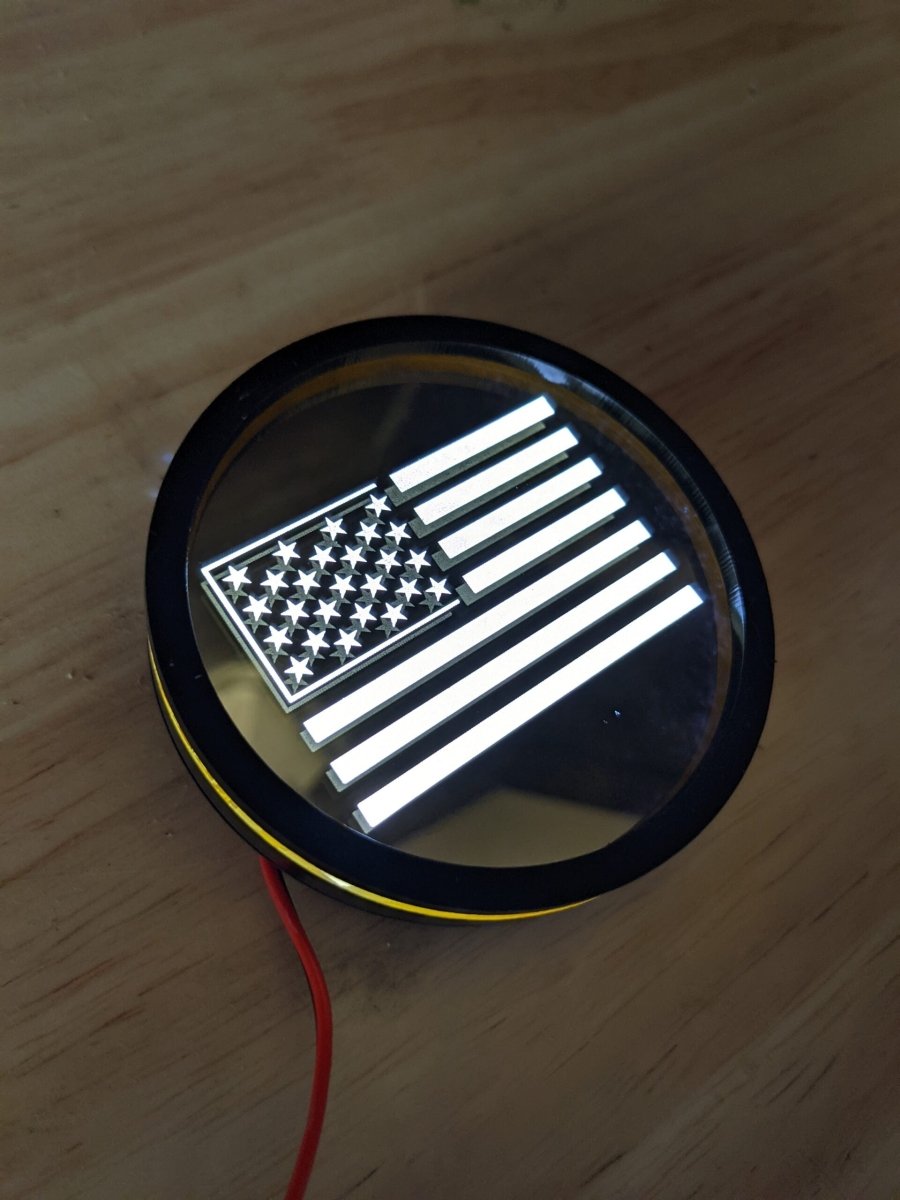 LED Cupholder Bottom - American Flag - Mirror Gold - Atomic Car Concepts