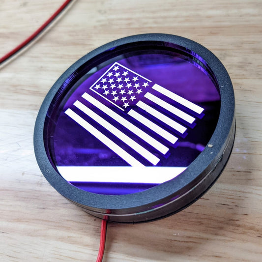 LED Cupholder Bottom - American Flag - Mirror Purple - Atomic Car Concepts