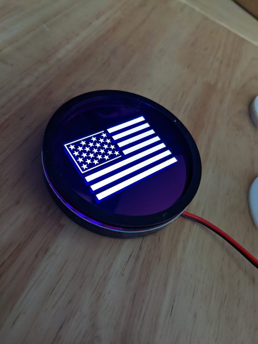LED Cupholder Bottom - American Flag - Mirror Purple - Atomic Car Concepts