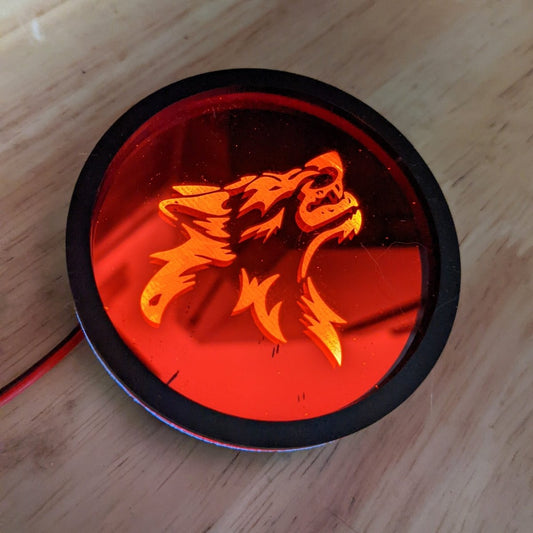 LED Cupholder Bottom - Coyote Head - Mirror Red - Atomic Car Concepts