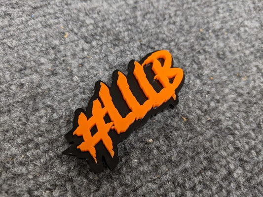 #LLLB Car Badge - Orange on Gloss Black - Aggressive Font - Atomic Car Concepts