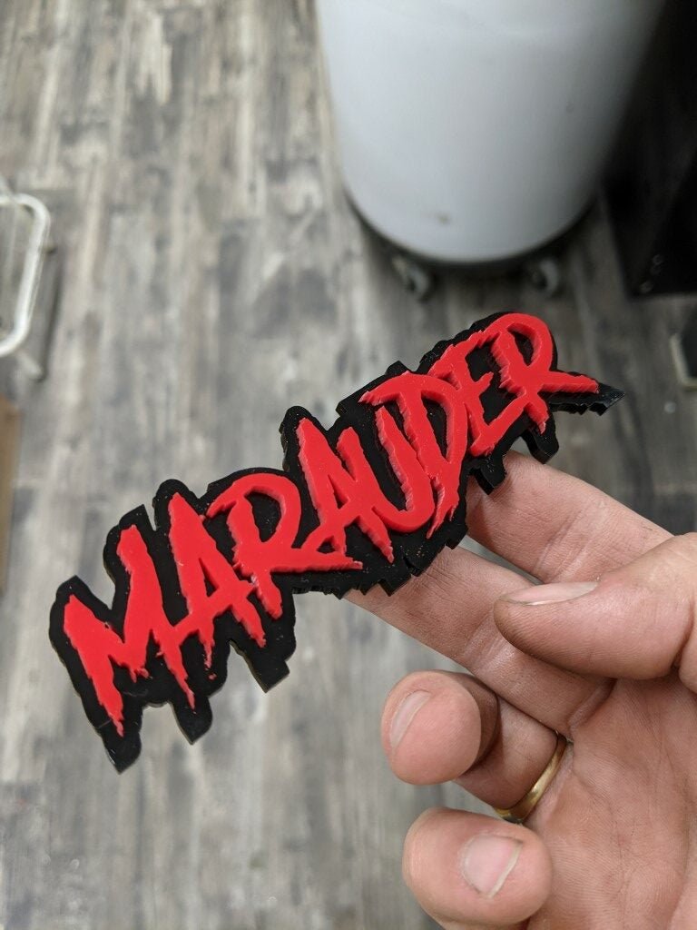 Marauder Car Badge - Red On Gloss Black - Aggressive Font – Atomic Car ...