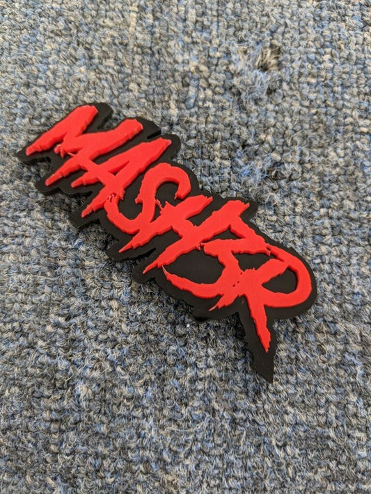 Mash3R Car Badge - Red On Gloss Black - Aggressive Font - Atomic Car Concepts