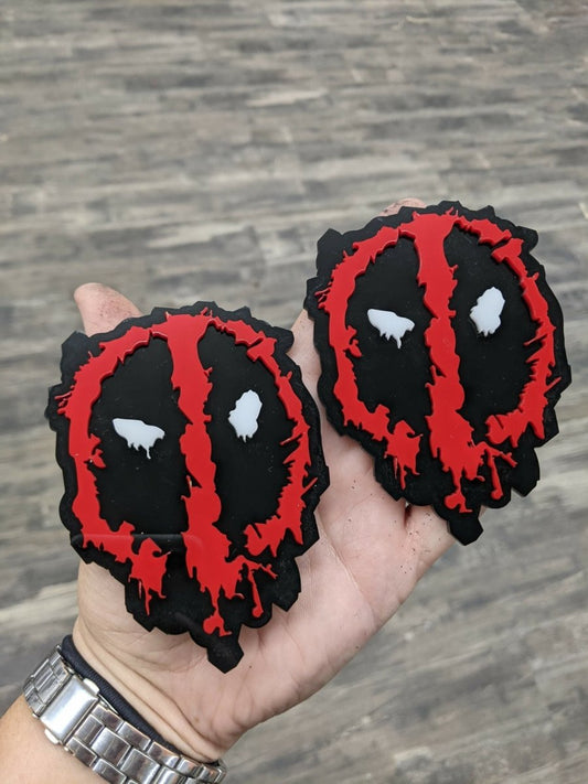 Melting Deadpool Inspired Icon Badge Pair - Tape Mount - Atomic Car Concepts