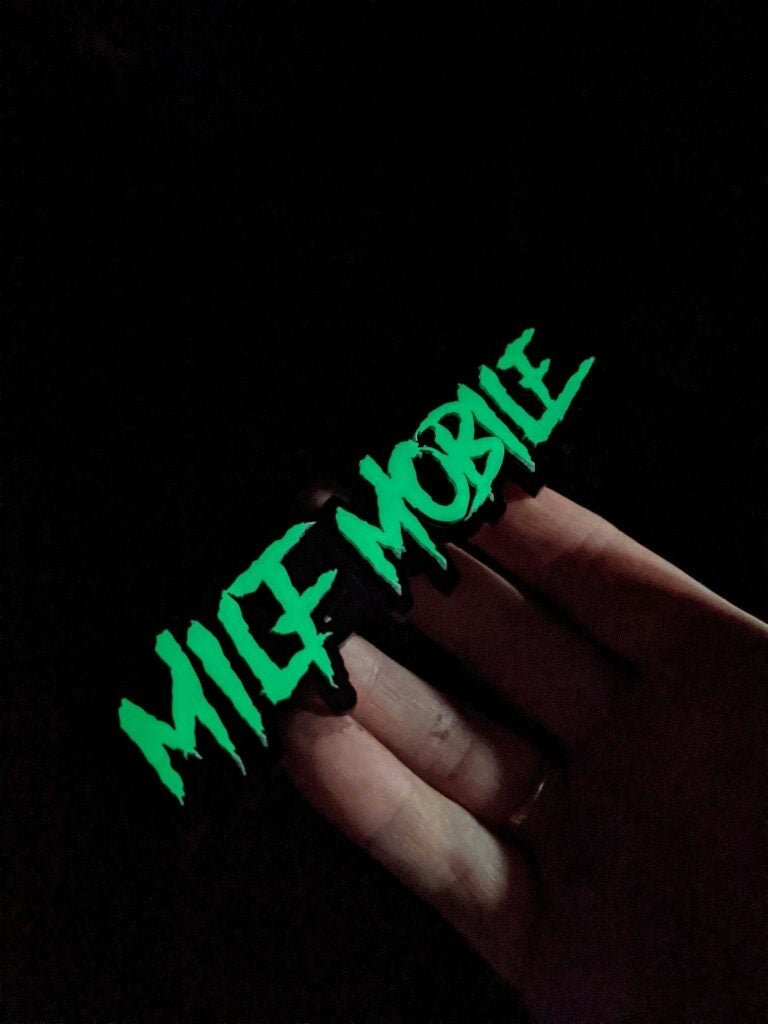 Milf Mobile Car Badge - Glow In The Dark - Aggressive Font - Atomic Car Concepts