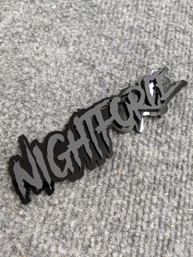 NightForce Car Badge - Matte Black on Gloss Black - Aggressive Font - Atomic Car Concepts