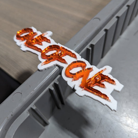 One of One Car Badge - Mirror Orange on White - Aggressive Font - Atomic Car Concepts