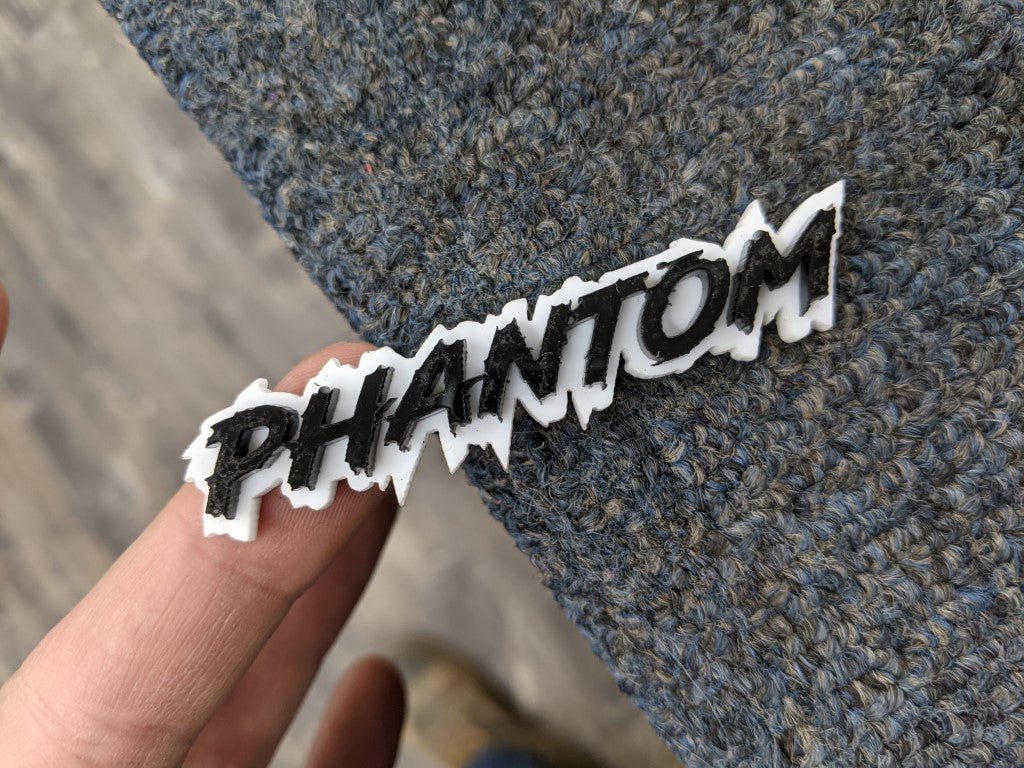 Phantom Car Badge - Gloss Black On White - Lightning Font – Atomic Car ...