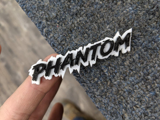 Phantom Car Badge - Gloss Black On White - Lightning Font - Atomic Car Concepts