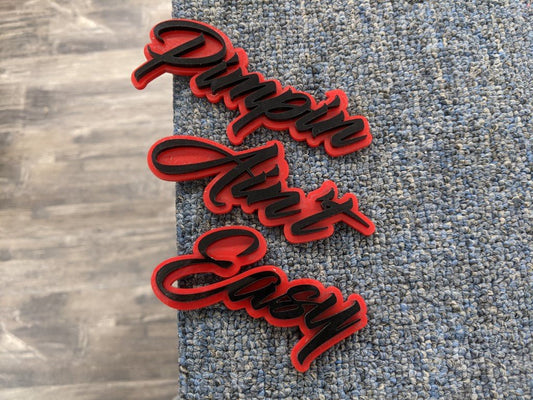 Pimpin Ain't Easy Car Badge - Gloss Black On Red - Script Font - Atomic Car Concepts