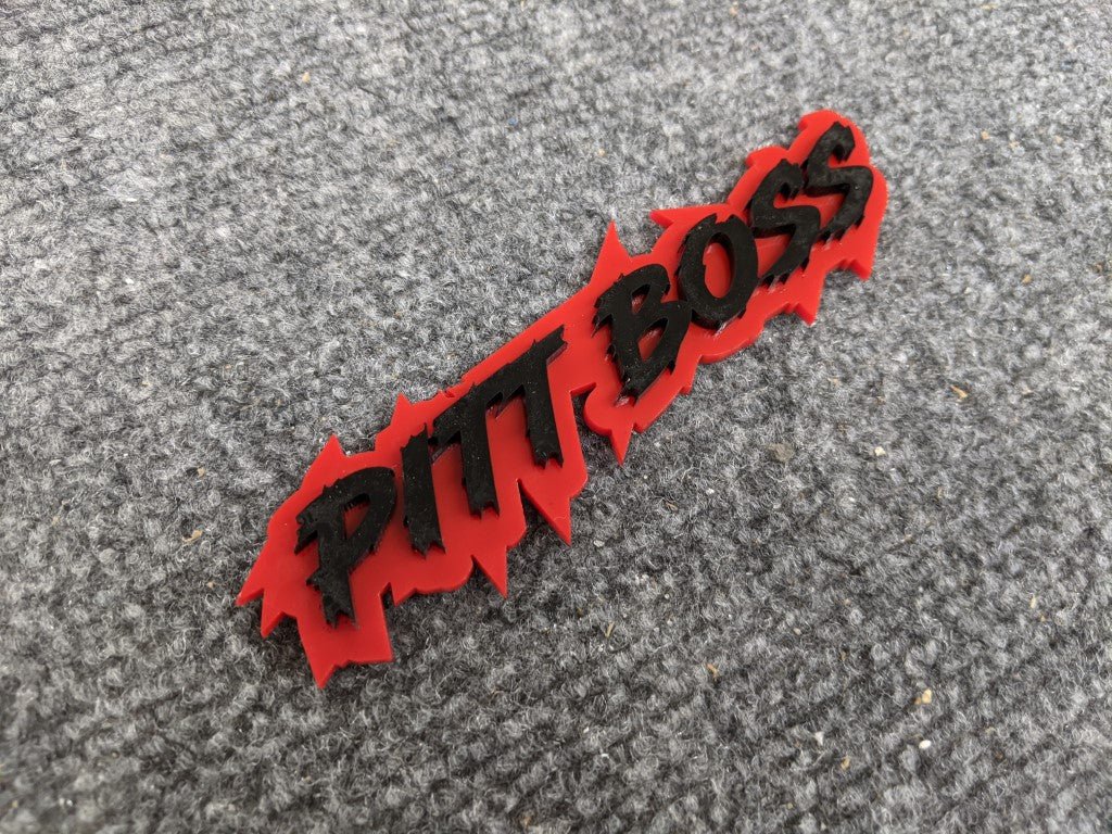 Pitt Boss Car Badge - Black on Red - Atomic Car Concepts