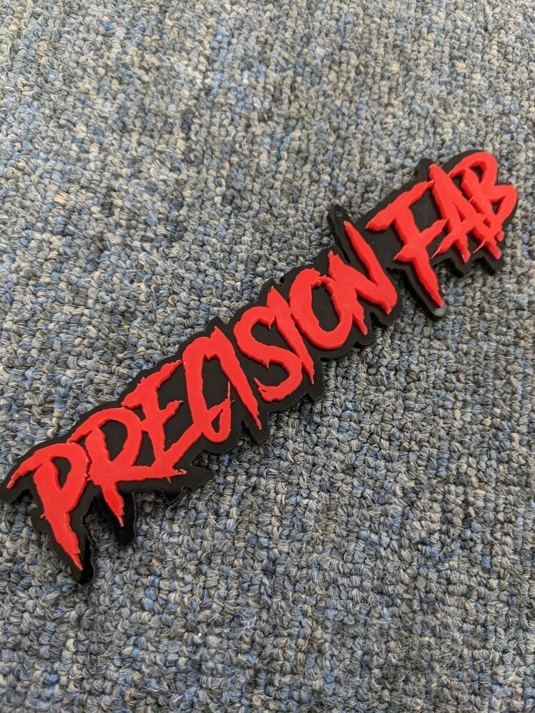 Precision Fab Car Badge - Red On Gloss Black - Aggressive Font – Atomic ...