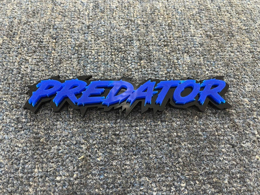 Predator Car Badge - Blue On Gloss Black - Lightning Font - Atomic Car Concepts