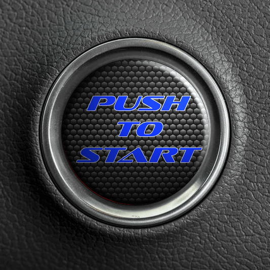 Push to Start Button - Blue On White - OEM Font - Atomic Car Concepts