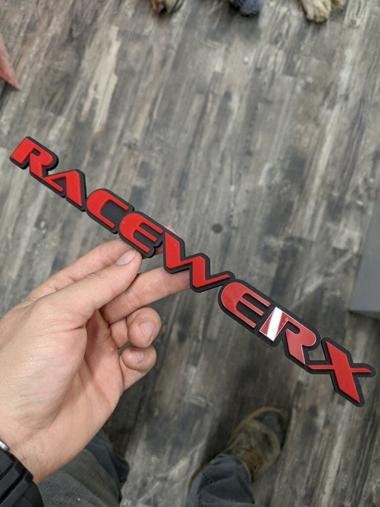 Racewerx Car Badge - Red On Matte Black - OEM Font - Atomic Car Concepts