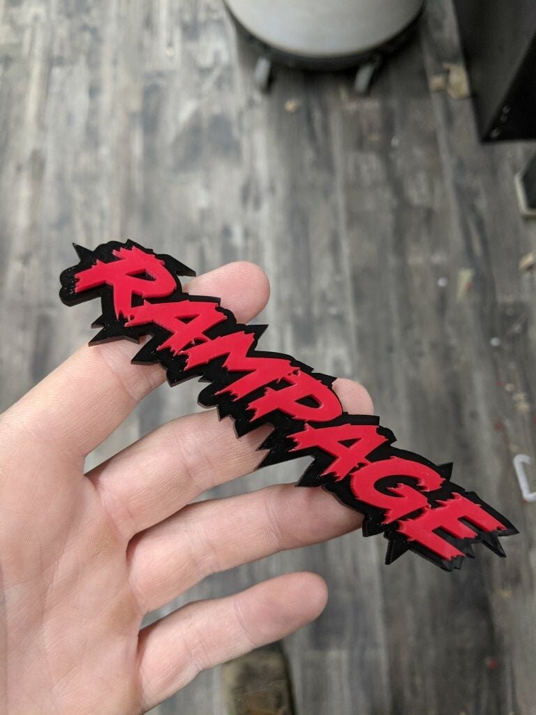 Rampage Car Badge - Red On Gloss Black - Lightning Font – Atomic Car ...