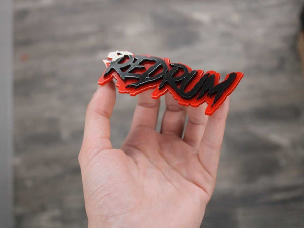 Redrum Car Badge - Gloss Black On Red - Aggressive Font – Atomic Car ...