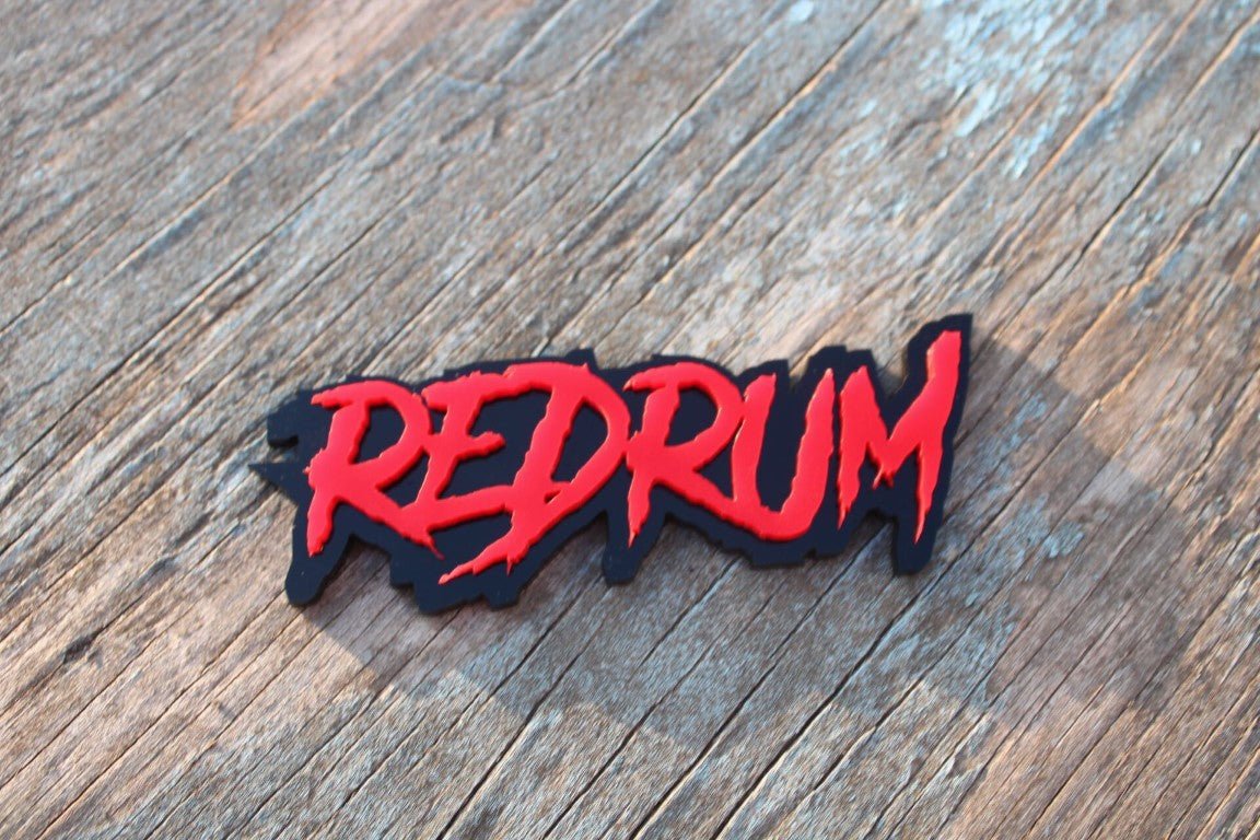 Redrum Car Badge - Red On Matte Black - Aggressive Font - Atomic Car Concepts