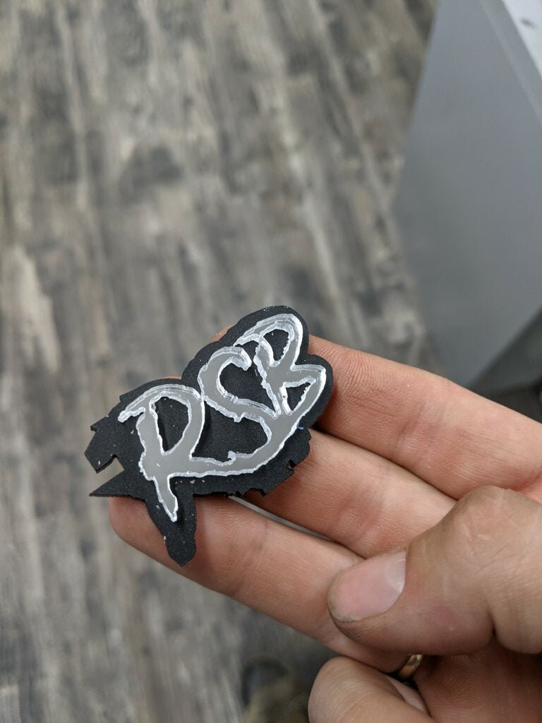 RSB Car Badge - Mirror Silver on Gloss Black - Aggressive Font - Atomic Car Concepts