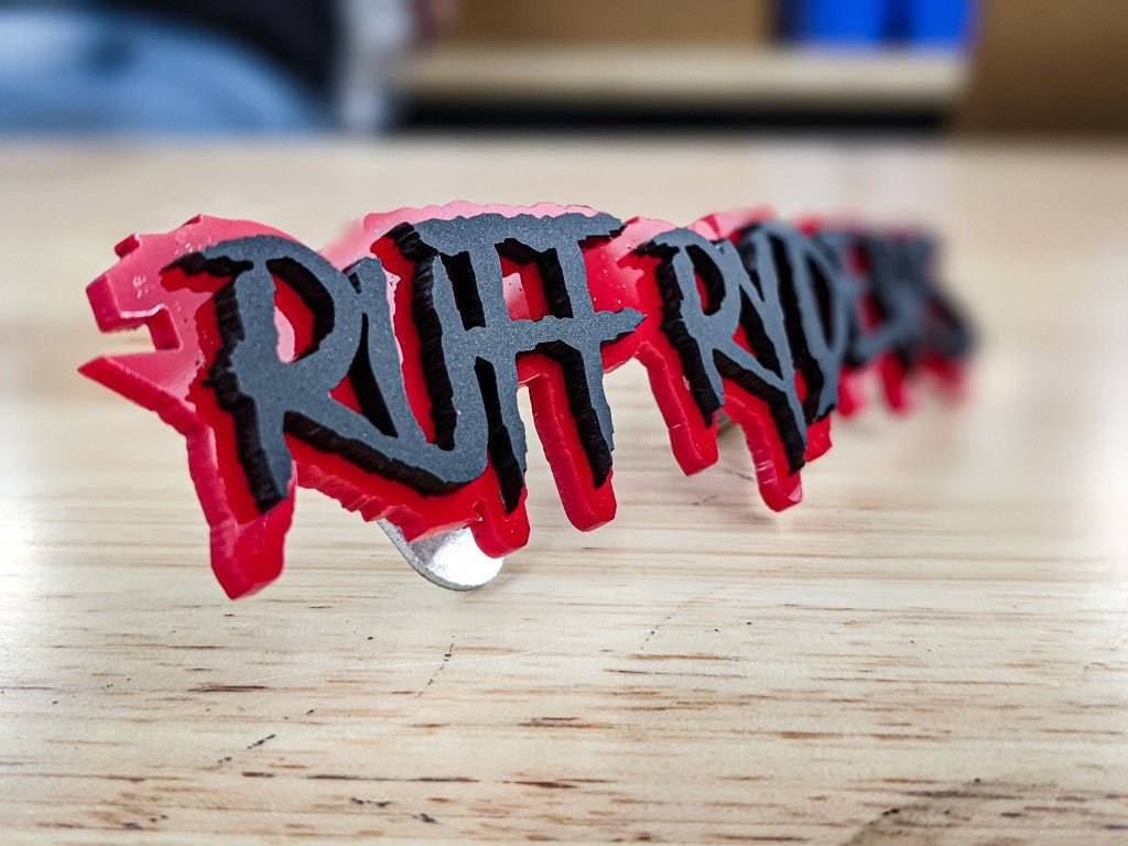 Ruff Ryders Car Badge - Matte Black on Red - Aggressive Font – Atomic ...
