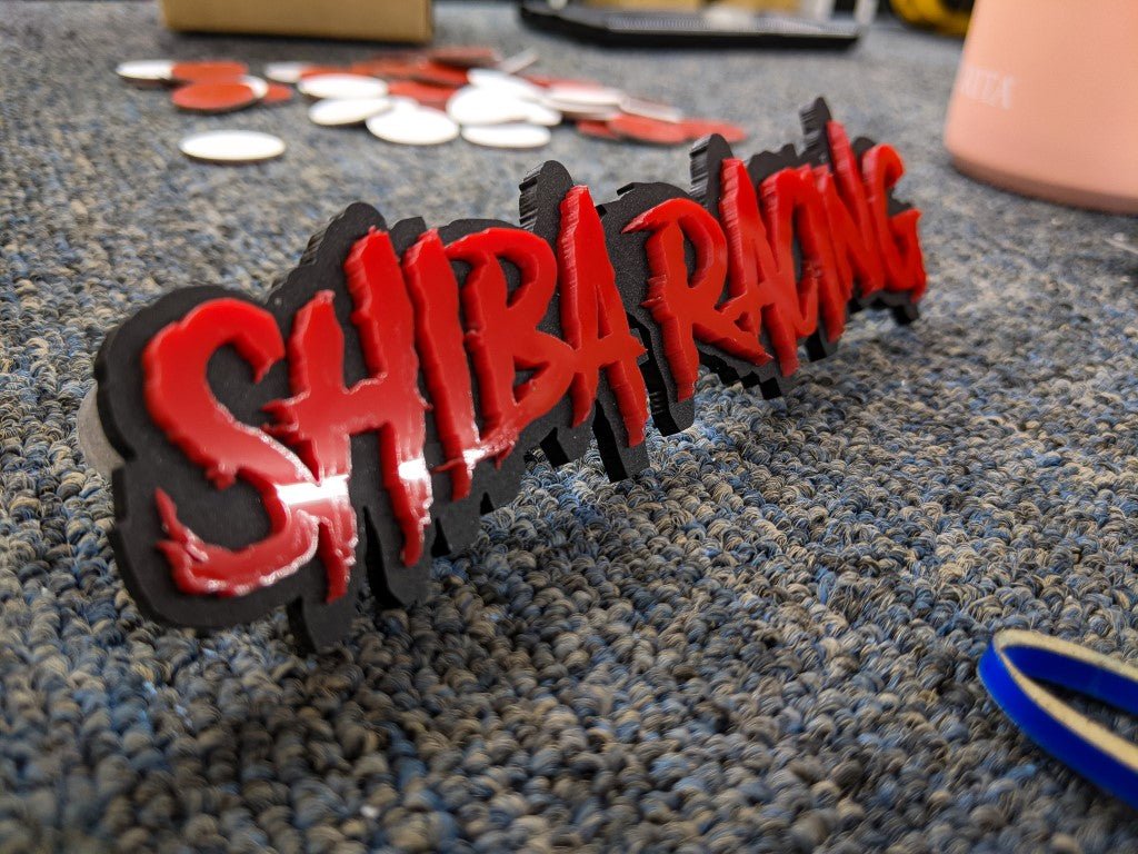 Shiba Racing Car Badge - Red on Matte Black - Aggressive Font – Atomic ...