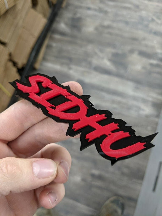 Sidhu Car Badge - Red On Gloss Black - Lightning Font - Atomic Car Concepts