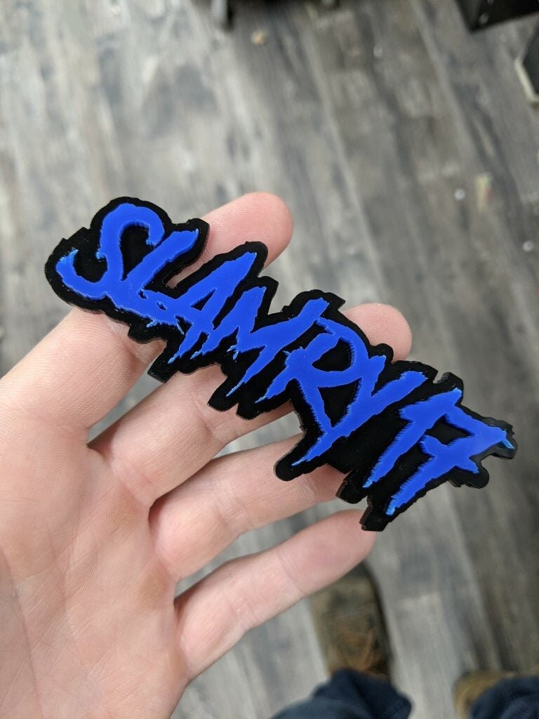 Slamry17 Car Badge - Blue On Gloss Black - Aggressive Font - Atomic Car Concepts