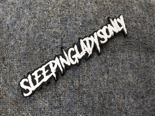 Sleepingladysonly Car Badge - White on Gloss Black - Aggressive Font - Tape Mounting - Atomic Car Concepts