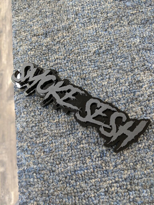 Smoke Sesh Car Badge - Matte Black On Gloss Black - Aggressive Font - Atomic Car Concepts