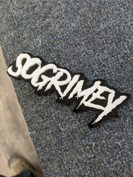 Sogrimey Car Badge - White On Gloss Black - Aggressive Font - Atomic Car Concepts