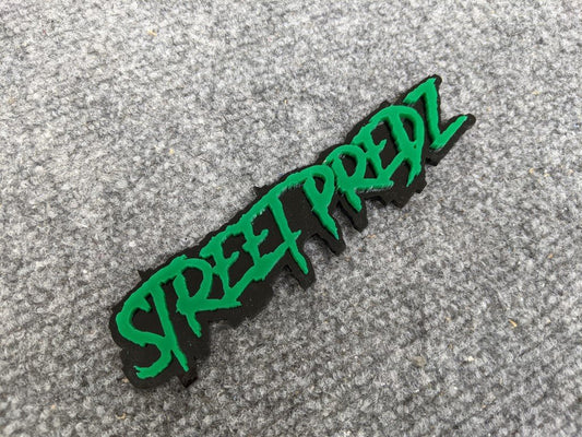 Street Predz Car Badge - Green on Gloss Black - Aggressive Font - Atomic Car Concepts