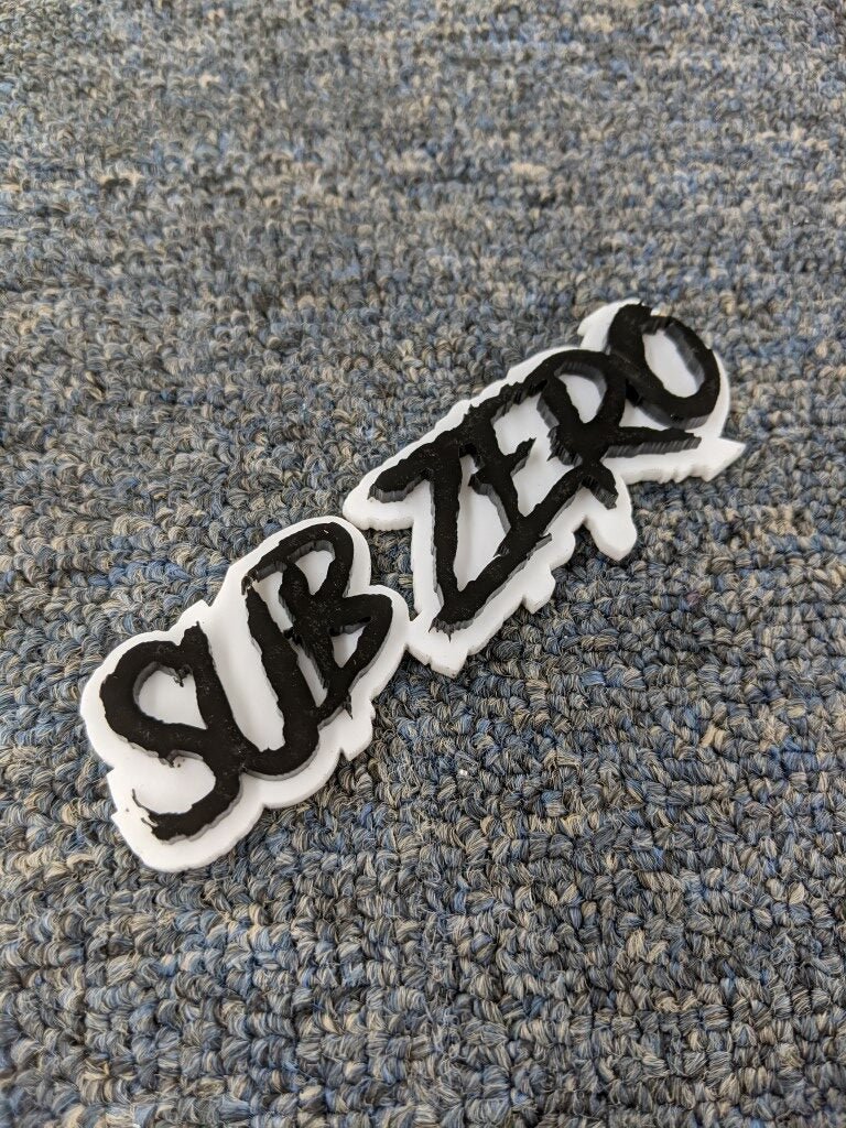 Sub Zero Car Badge - Gloss Black On White - Aggressive Font - Atomic Car Concepts