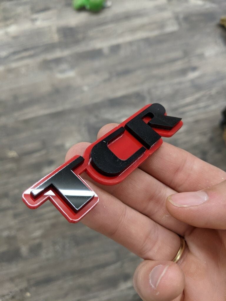 TCR Car Badge - Gloss Black On Red - OEM Font - Atomic Car Concepts