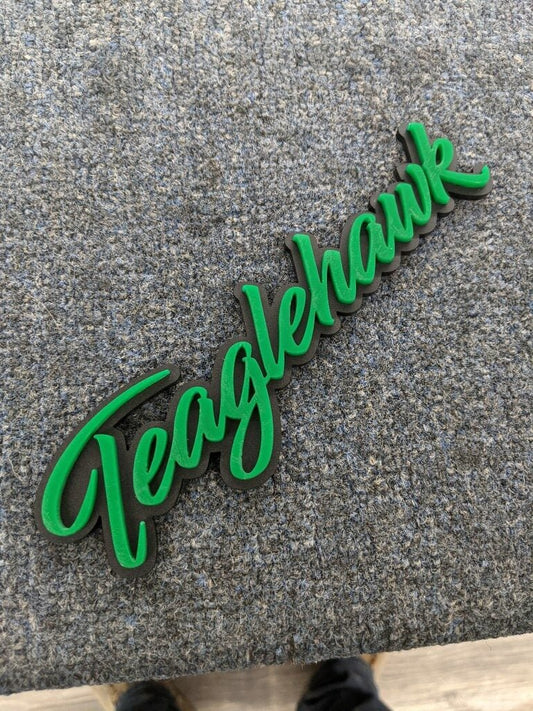 Teaglehawk Car Badge - Green On Matte Black - Script Font - Atomic Car Concepts