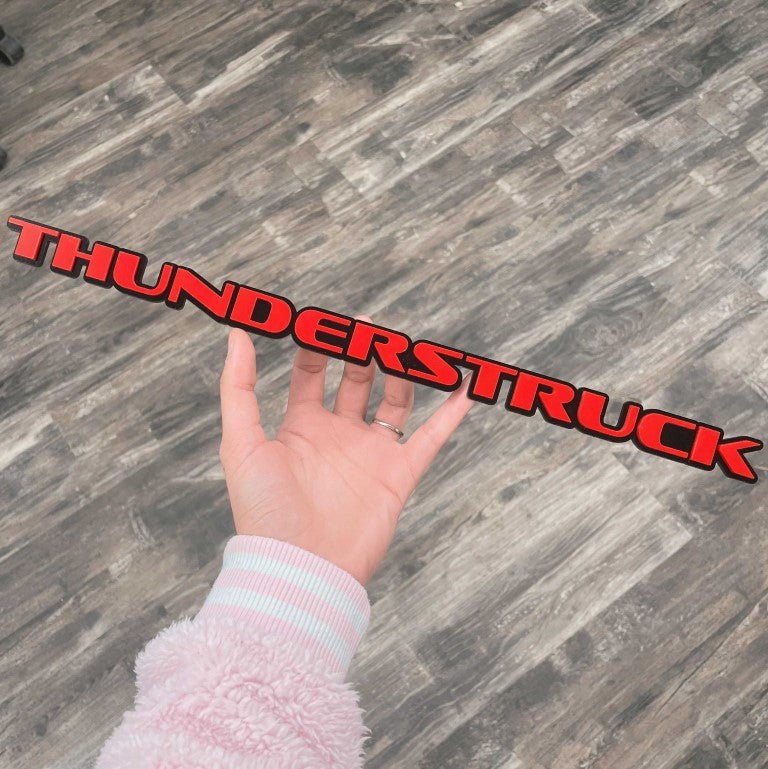 Thunderstruck Car Badge - Red On Gloss Black - OEM Font - Atomic Car Concepts