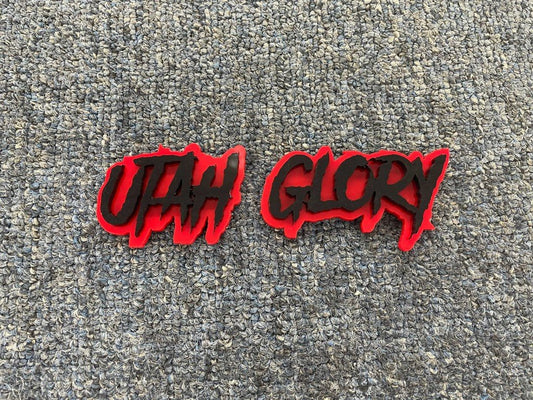 Utah-Glory Car Badge - Gloss Black On Red - Aggressive Font - Atomic Car Concepts