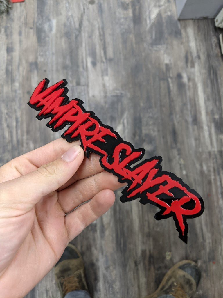 Vampire Slayre Car Badge - Red On Gloss Black - Aggressive Font ...